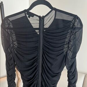 Privy Black Ruched Sheer Sleeve Dress
